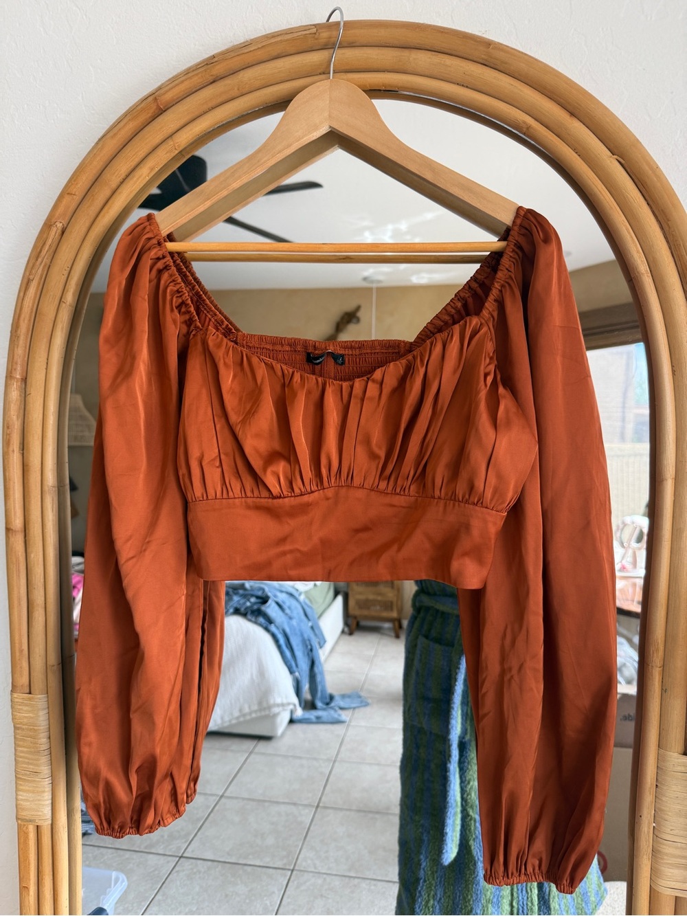 Abercrombie & Fitch Rust Orange Long-Sleeve Crop Top